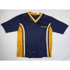 VTG Spalding Jersey Mens Blue/Yellow Lightweight Basketball Gym Sports Retro 90s